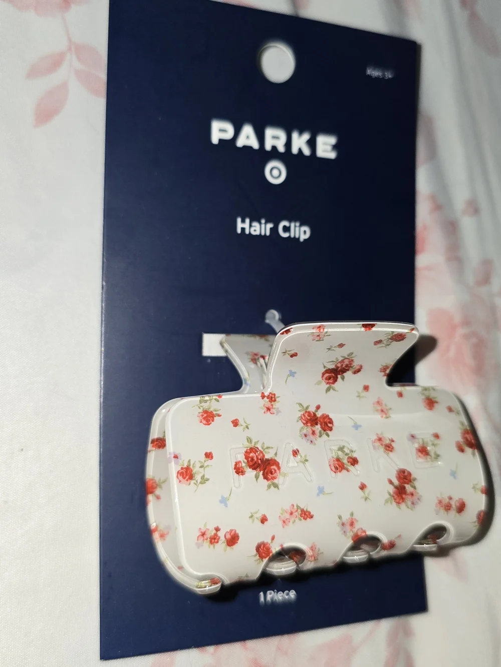 Viral PARKE by Target Floral Cream Hair Claw Clip with Red Flower Print